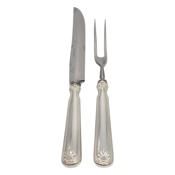 Tiffany & Co Shell & Thread Sterling Silver Handle 2pc Carving Set w/Mono #18255 - Picture 1 of 9